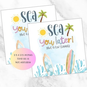 Etiqueta de regalo de fin de curso, Hasta luego, Etiqueta para el último día de curso, Recuerdo imprimible para fiesta en la playa, Etiqueta de regalo para vacaciones de verano en la playa, Océano, Mar