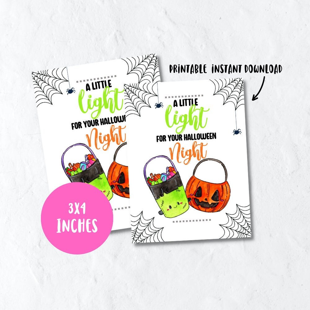 Printable halloween glow stick gift tag, a little light for your halloween night printable tag digital download