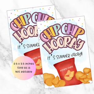 Chip chip hurra, son vacaciones de verano, etiqueta de regalo de papas fritas, etiqueta de último día de clases, etiqueta de fin de clases, etiqueta de regalo para maestro.