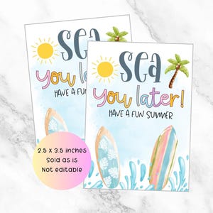 Hasta luego, etiqueta de regalo de fin de curso, etiqueta de último día de curso, recuerdo imprimible de fiesta en la playa, etiqueta de regalo de vacaciones de verano en la playa, océano y mar