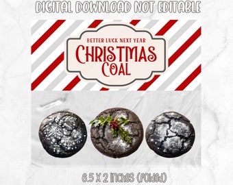 Christmas coal treat topper, Christmas digital download, cookie printable Santa coal, holiday gift printable