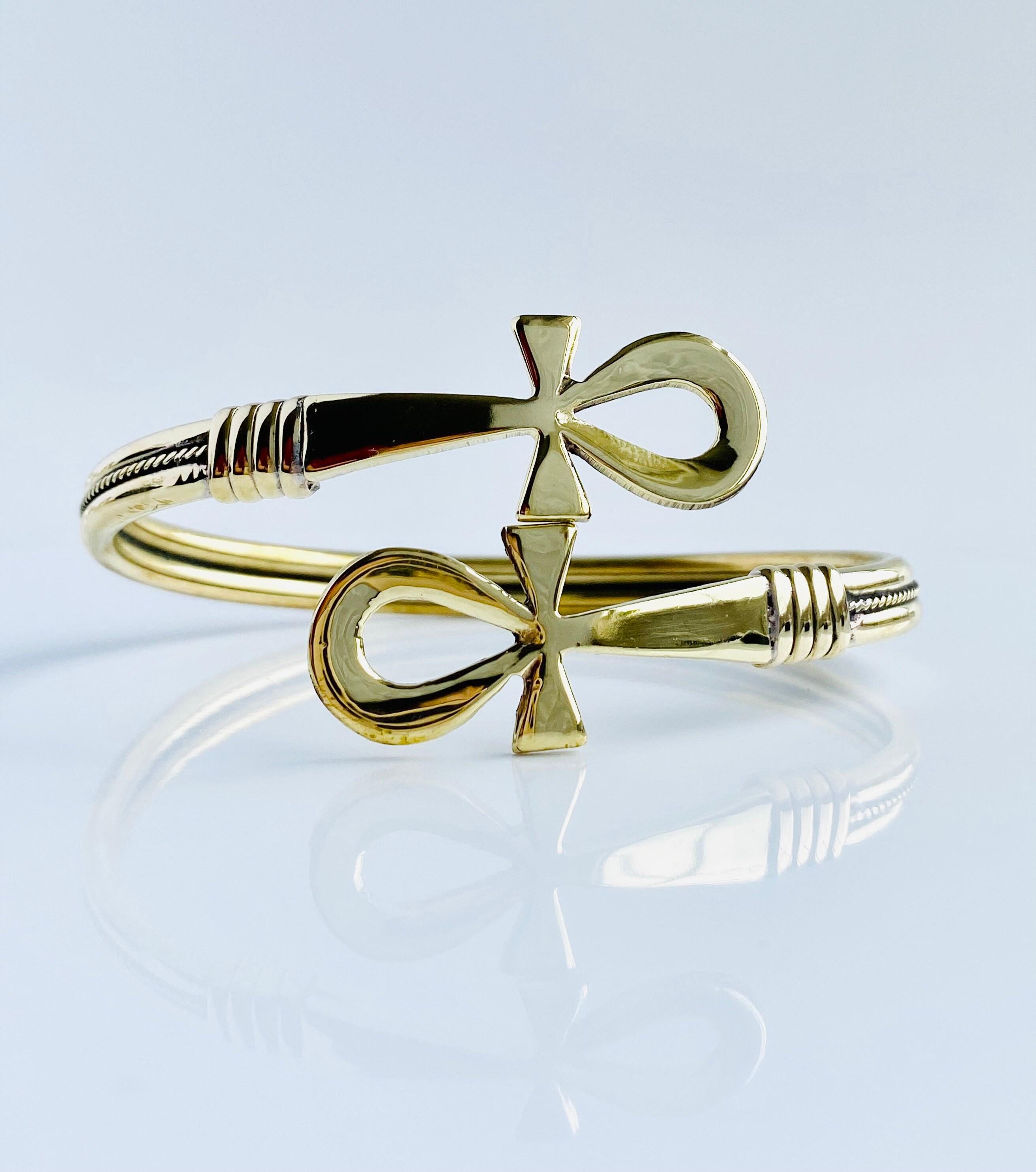 Bracelet Manchette Argent Massif Filigrané Style égyptien - Motif Ankh, Occasion Très Bon état