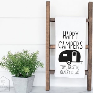 Customized Happy Campers Towel - Camping Decor - Personalized Camping Gift - Camping Gift - Camper Kitchen Towel - Flour Sack Towel