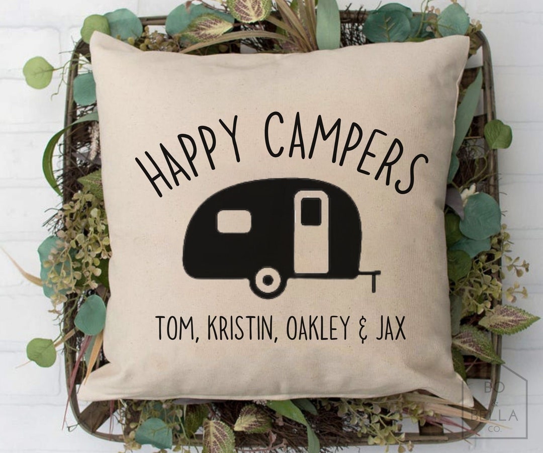 Custom Happy Campers Pillow Cover Cute Camper Decor Camper Etsy