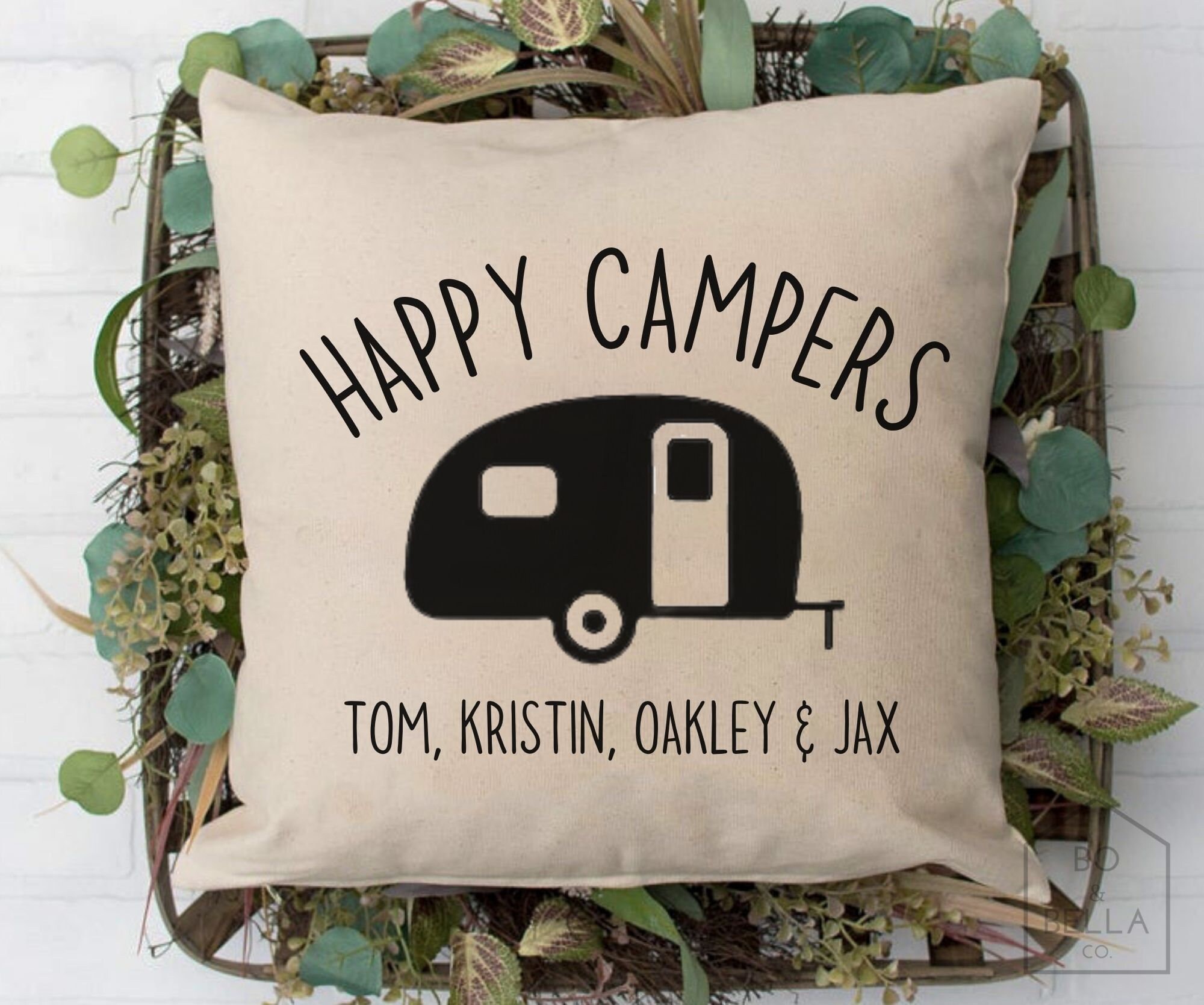 Custom Happy Campers Pillow Cover Cute Camper Decor Camper Etsy