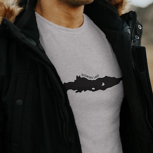 Camiseta con mapa de Bigwind Lake, ropa del Parque Provincial Bigwind, Muskoka Water Ways, Bracebridge, Ontario, Canadá