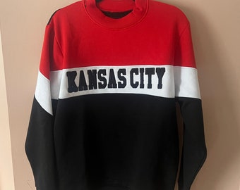 Kansas City Color-Blocked Crewneck Sweatshirt Inspired by Taylor Swift's Vintage Chiefs Style