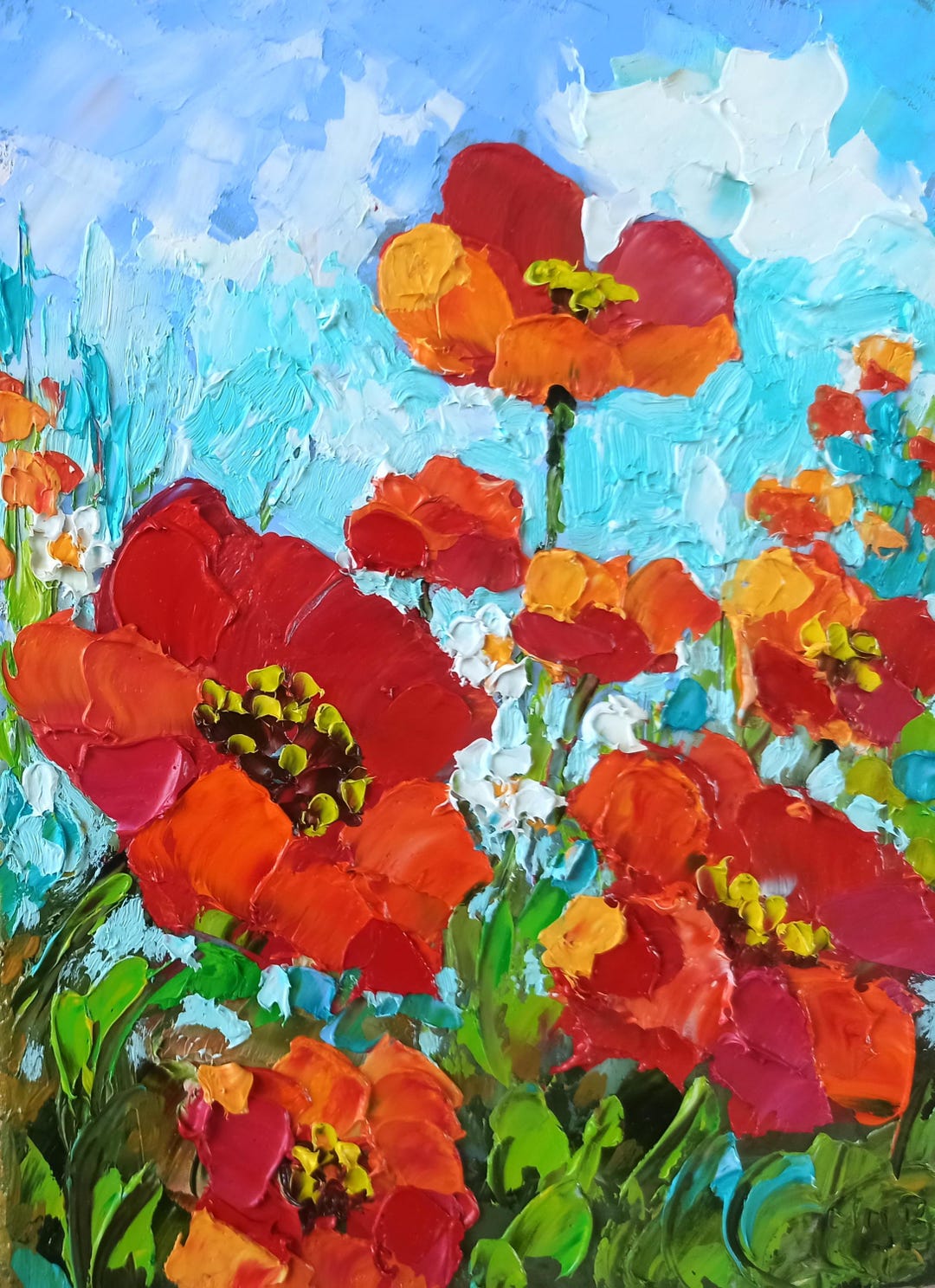 Poppies Impasto Oil Painting Flowers Original Art on Panel 8x6in Small ...