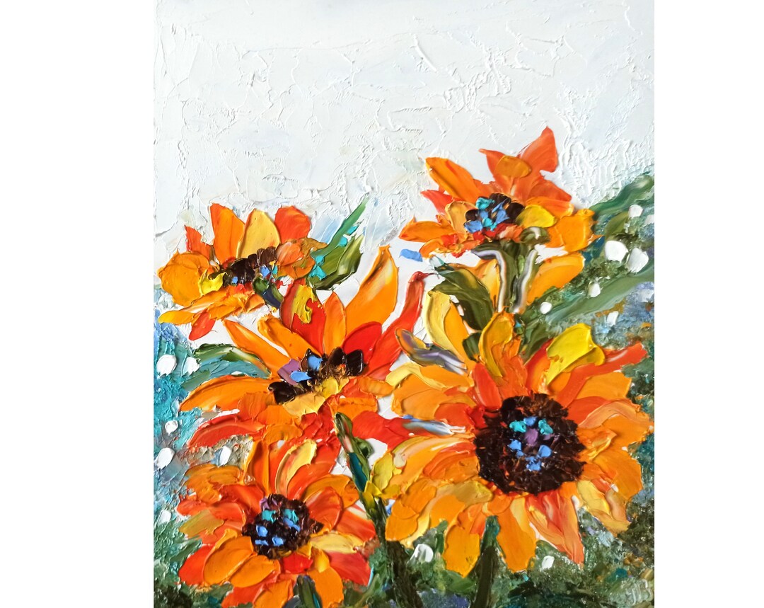 Sunflower Painting Floral Original Art Impasto Oil Painting 10x8in Hand ...