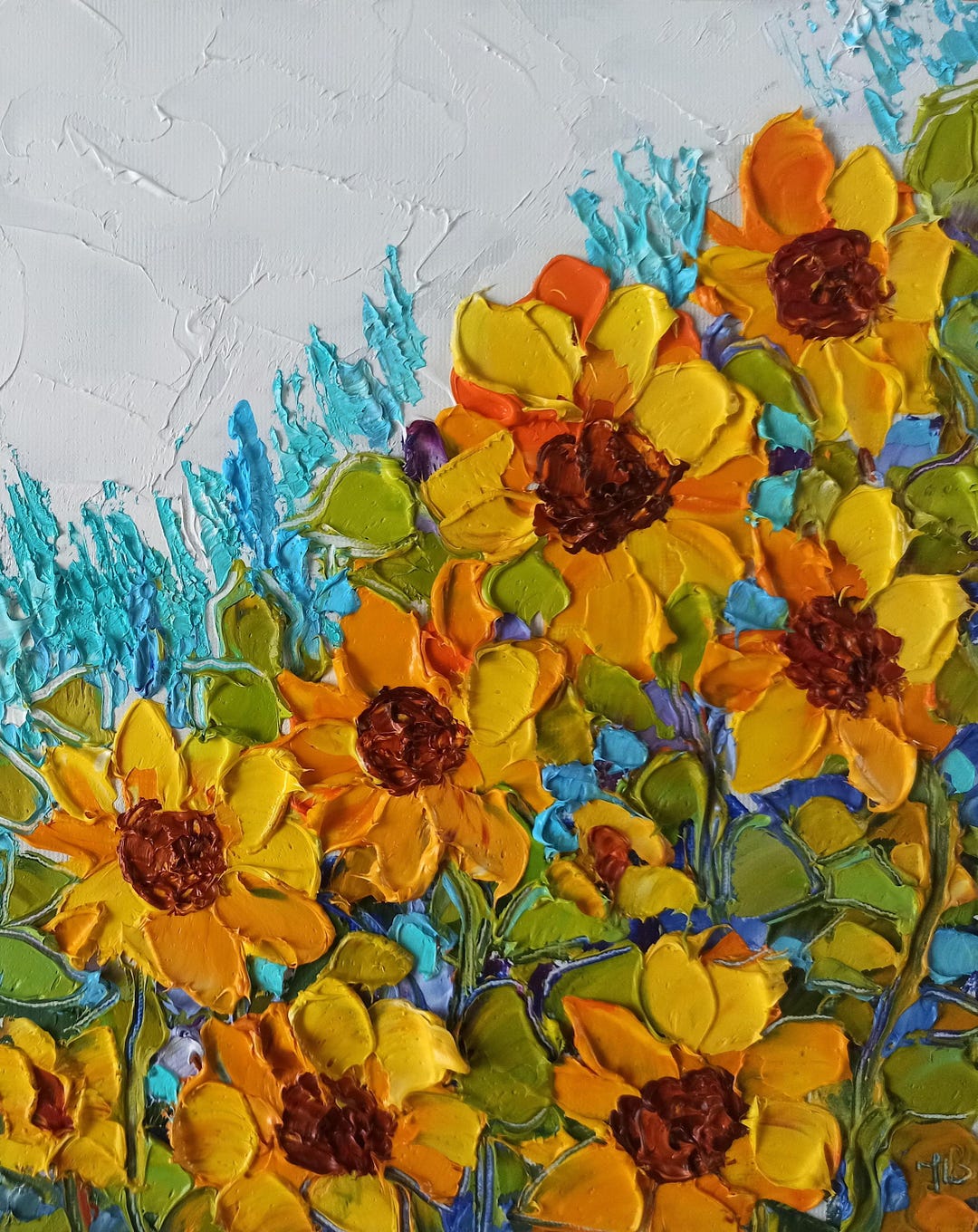 Sunflowers Oil Painting on Canvas Board 25x20cm Floral Impasto Artwork ...
