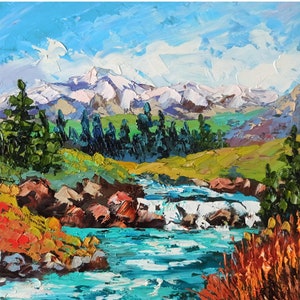 Rocky Mountains Art Colorado Landscape Original Painting Colorado Impasto Oil Painting 10x10in Hand Painted Artwork by Inna Bebrisa