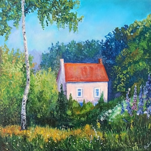 Origineel Frans plattelandsolieverfschilderij op canvas, 40 x 40 cm, handgeschilderd kunstwerk van Inna Bebrisa