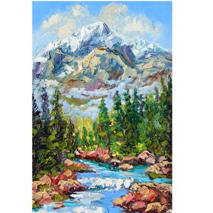 Rocky Mountains Art Colorado Landscape Original Painting Colorado Oil Painting 30x20 cm by Inna Bebrisa