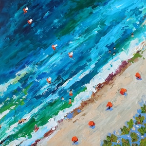 California Painting Seascape Original Art Impasto Oil Painting 12x12in by Inna Bebrisa