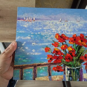 Poppy Oil Painting Seascape Original Art Impasto Painting on Canvas ...