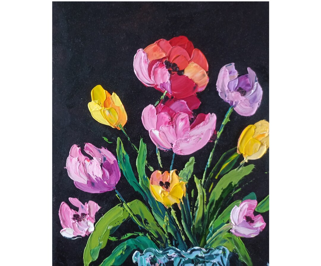 Tulip Oil Painting Floral Original Art Flower Impasto Oil Painting ...