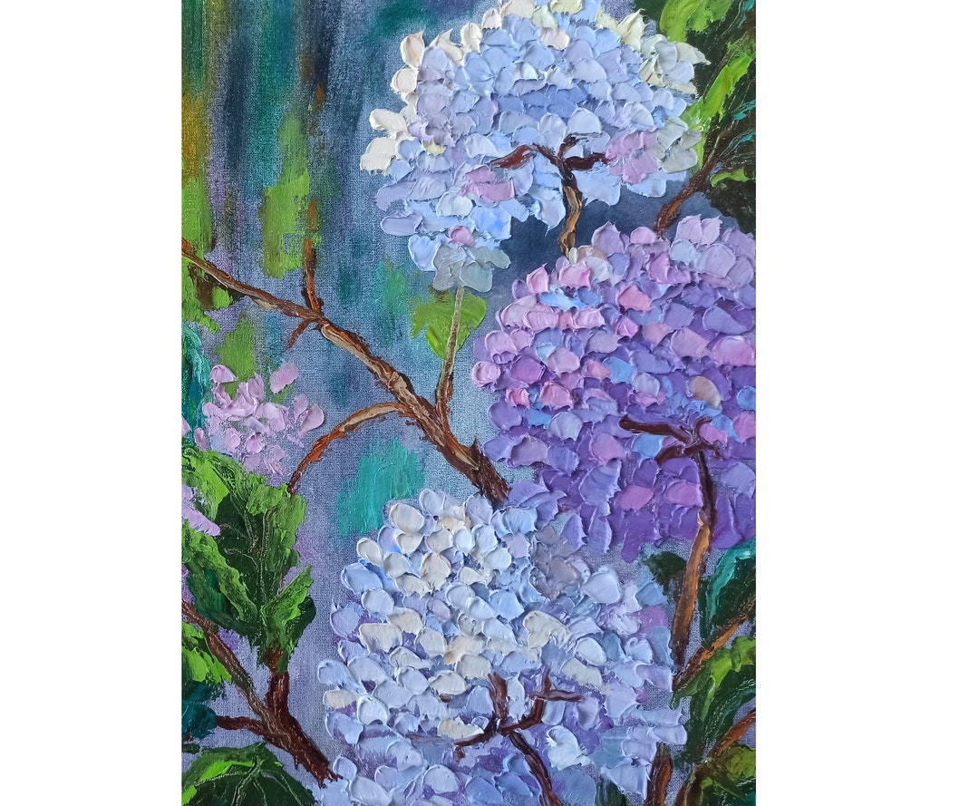 Impasto Hydrangea Painting: Original Floral Oil Art (35x25cm) - Etsy