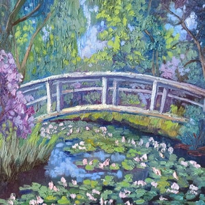 Monet Pond Painting Landscape Original Art Impasto Oil Painting 30x30cm Hand Painted Artwork by IpaintingKR