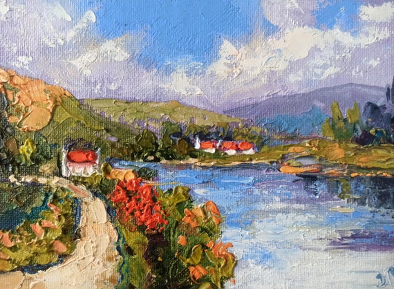 アイルランドの田舎 風景画 油彩画 フレーム付き インパスト