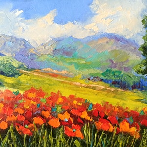 Kalifornischer Mohn - Ölgemälde: Impasto Landschaftsmalerei (24 x 30 cm)