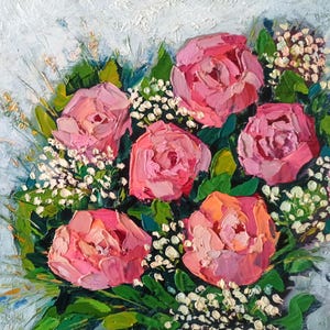 Pink Rose Oil Painting: Impasto Floral Art, 12x12 in