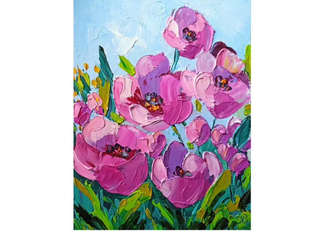 Tulip Oil Painting Floral Original Art Flower Impasto Original Painting ...