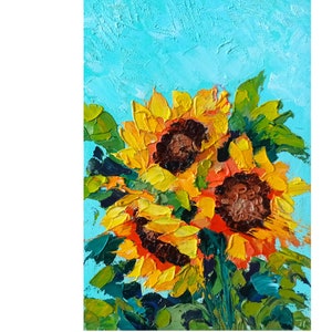 Sunflowers Painting Floral Original Art Sunflowers Oil Painting Flower Impasto Artwork 30x20cm by Inna Bebrisa