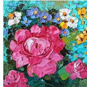 Pintura de peônia, flor, arte original, pintura a óleo em impasto, 6 x 6 pol., obra de arte pintada à mão por Inna Bebrisa