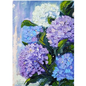 Hydrangea Painting Flower Original Artwork Impasto Oil Painting Hydrangea Original Painting 30x20cm by Inna Bebrisa