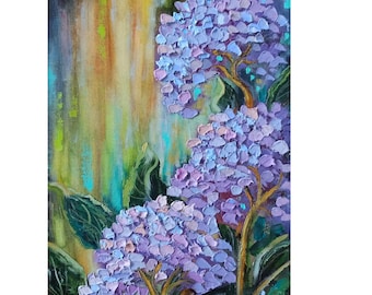 Hydrangea Oil Painting Flower Original Art on Canvas Board Floral 35x25cm