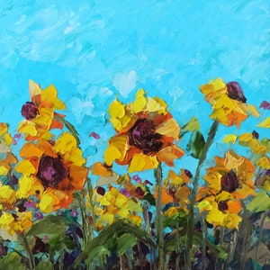 Pastose Sonnenblumen Ölgemälde: Originale Blumenkunst, 25 x 25 cm