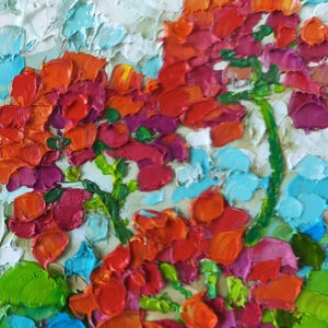 Geranium Oil Painting 0n Panel 6x4in Flower Original Art Miniature Impasto Artwork