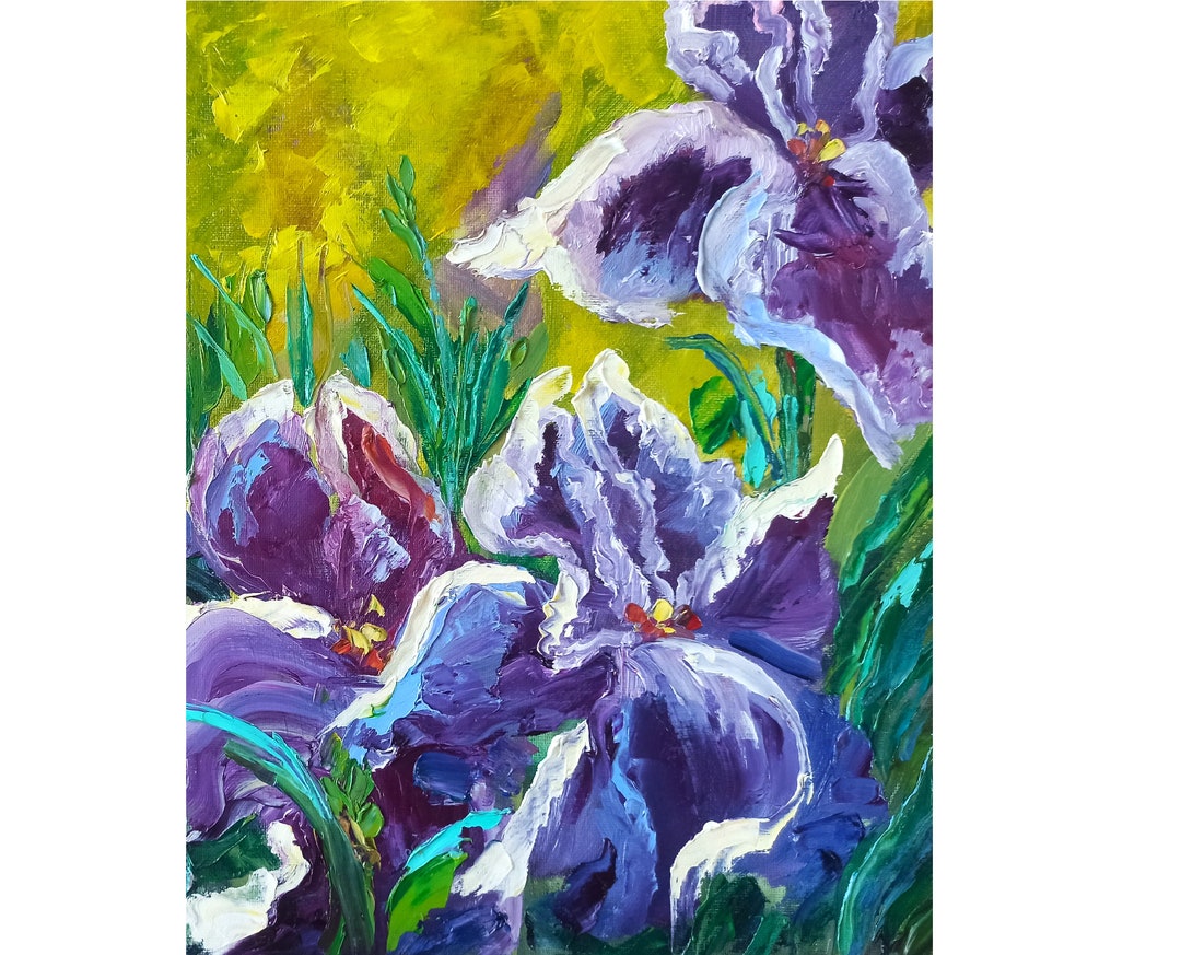 Iris Oil Painting on Canvas Board 35x27cm Flower Original Art by Inna ...