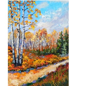 Brzozy Olej Malarstwo Krajobraz Vermont Oryginalna Sztuka Impasto Dzieło Sztuki 14 x 10 cali autorstwa Inna Bebrisa