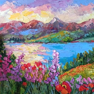 Colorado Painting Landscape Original Art Impasto Oil Painting 12x12in Hand Painted Artwork by Inna Bebrisa