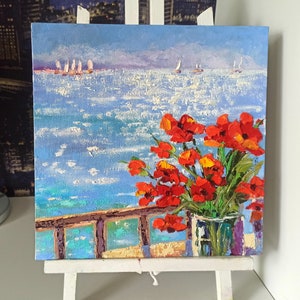 Poppy Oil Painting Seascape Original Art Impasto Painting on Canvas ...