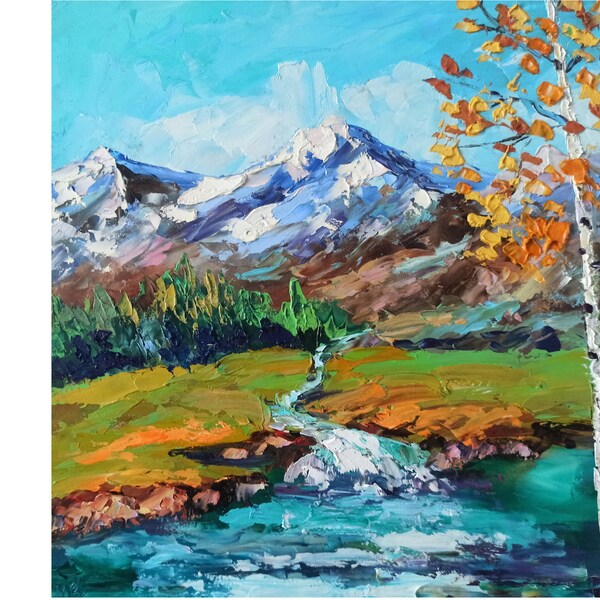 Colorado Painting Landscape Original Art Impasto Oil Painting 10x10in Hand Painted Artwork by Inna Bebrisa