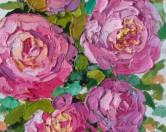 Peonia pittura fiore arte originale impasto pittura a olio su tela 20x20 cm opera d'arte dipinta a mano di Inna Bebrisa