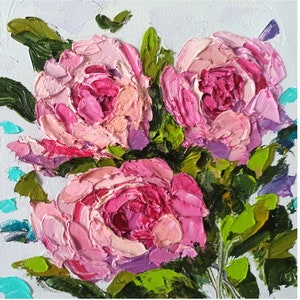 Peony Painting Flower Original Artwork Impasto Oil Painting Peony Original Painting 20cm by 20cm