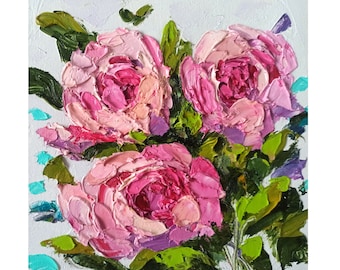 Peony Painting Flower Original Artwork Impasto Oil Painting Peony Original Painting 20cm by 20cm