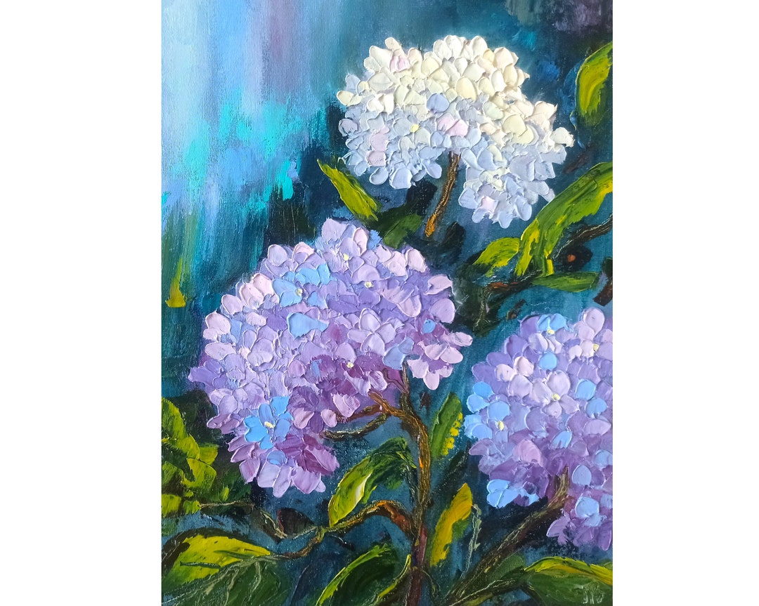 Hydrangea Impasto Oil Painting: Original Floral Art, 35x25cm - Etsy