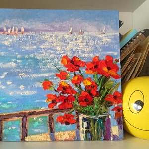 Poppy Oil Painting Seascape Original Art Impasto Painting on Canvas ...