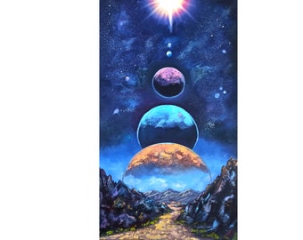 Abstract Galaxy Oil Painting on Canvas: Original Space Art, 70x40 cm