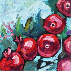 Pomegranateы Oil Painting on Canvas Board 25x25cm Original Artwork by Inna Bebrisa