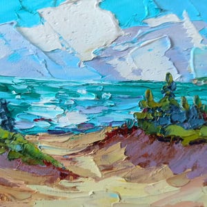 California Seascape Impasto Oil Painting on Canvas board 5x7in Original Art  by Inna Bebrisa