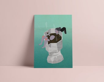 Coffee Bath Illustration Print -  Poster and Postcard A5 + A3