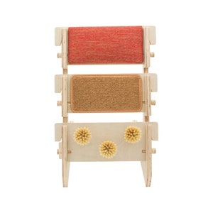 ScratchLadder® Ultimate Cat Scratcher: Red Velvet Catnip Cushion, Brown Carpet, Grooming