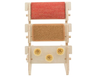 ScratchLadder® Ultimate Cat Scratcher: Red Velvet Catnip Cushion, Brown Carpet, Grooming