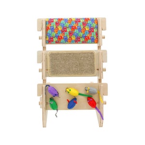 ScratchLadder® Ultimate Cat Scratcher: Colorful Cats Catnip Cushion, Beige Carpet, Felt Mice