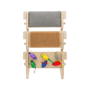 ScratchLadder® Ultimate Cat Scratcher: Seriously Grey Catnip Cushion, Brown Carpet, Felt Mice